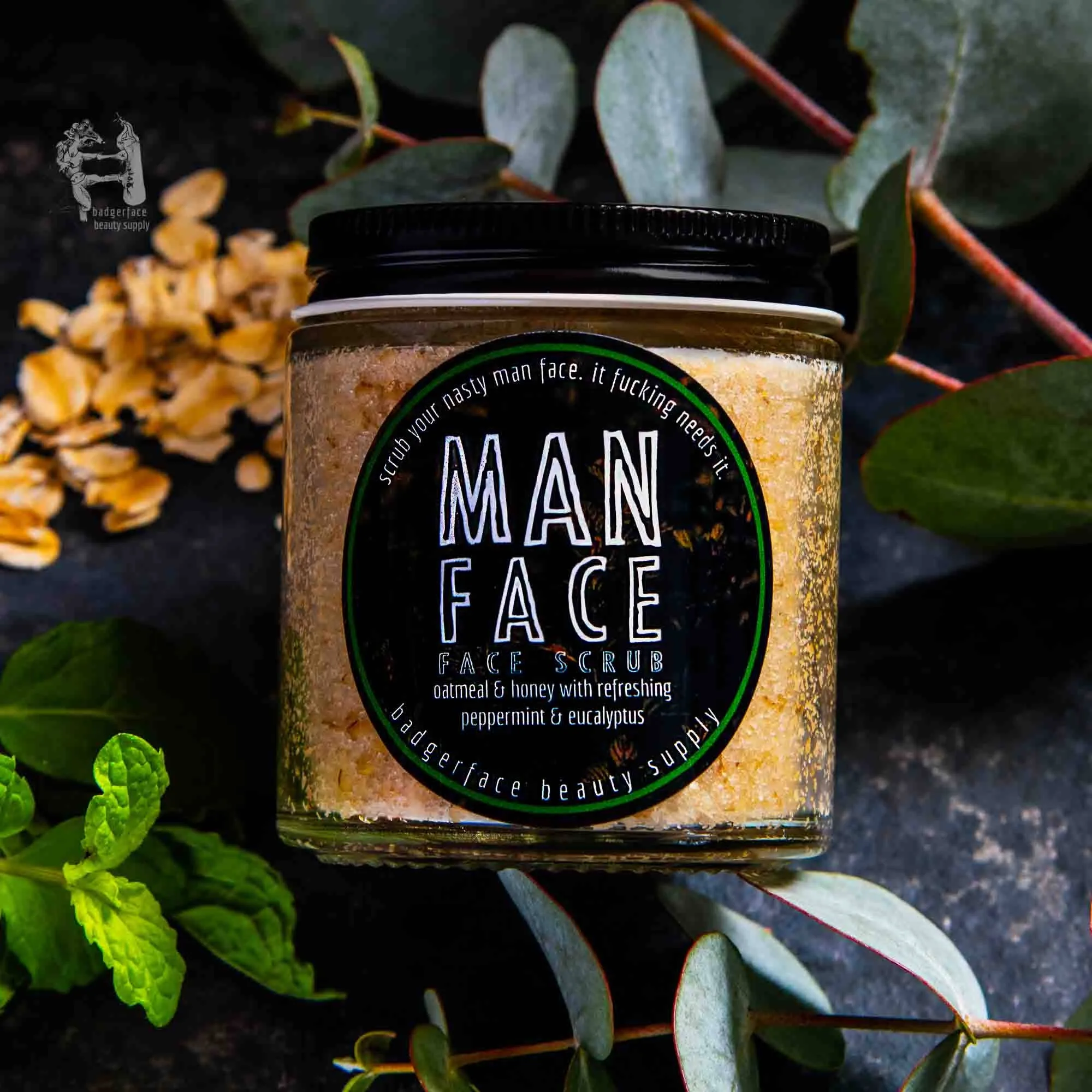 Badgerface Face Scrub for Men. Eco Friendly Face Scrub. Face Care.