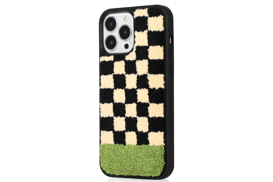 Black & White Check Fuzzy Phone Case