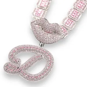 Iced-Out Lip Hook Initial Pendant Baguette Chain