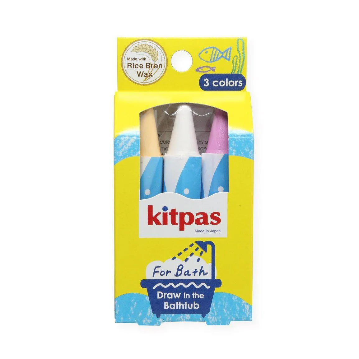 Kitpas - set of 3 rice wax crayons for bath - yellow, white, pink