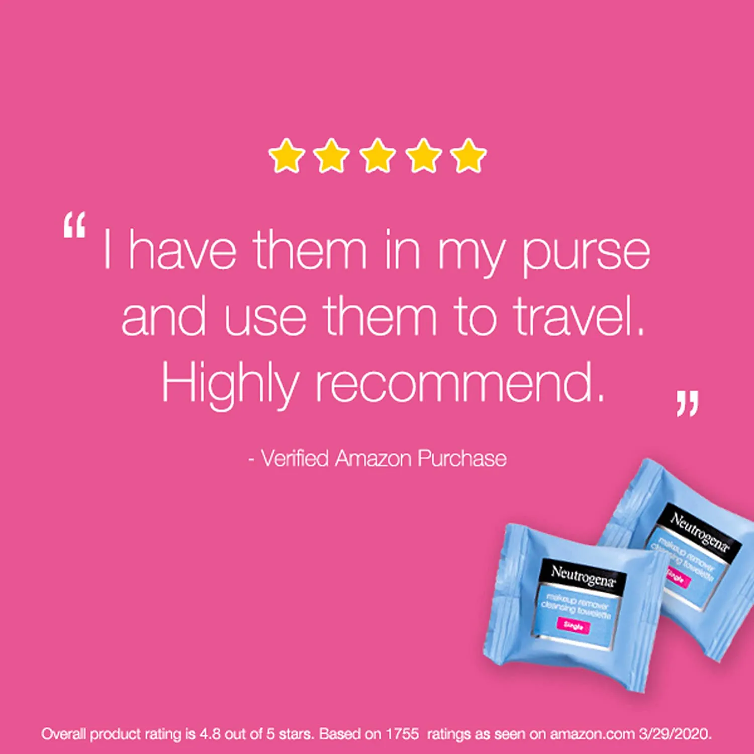 Neutrogena Fragrance-Free Makeup Remover Cleansing Towelette Singles, Individually-Wrapped Daily Face Wipes to Remove Dirt, Oil, Makeup & Waterproof Mascara for Travel & On-The-Go, 20 Ct