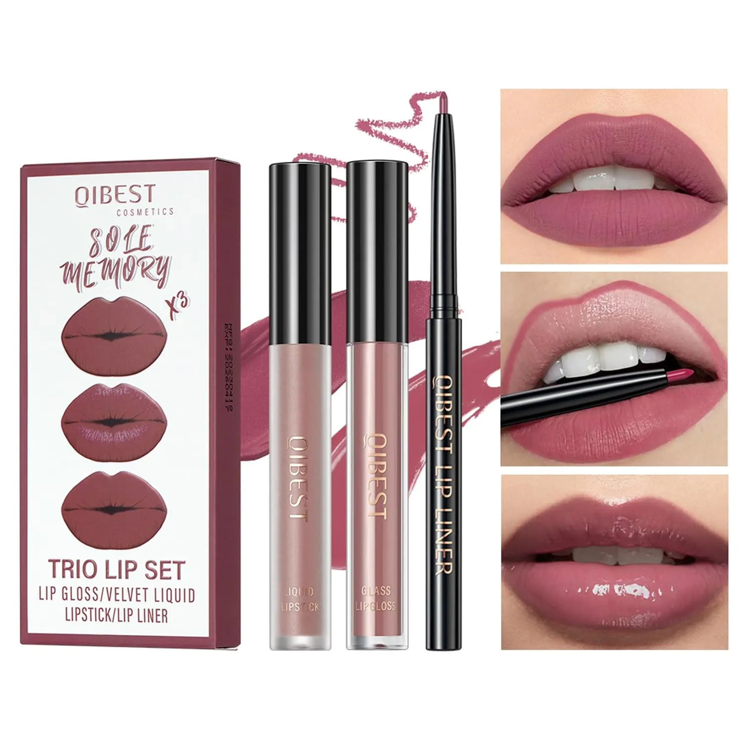 Trio Matte Liquid Lipstick Set - Waterproof Velvet Finish in Lazy Orange with Gloss & Lip Liner