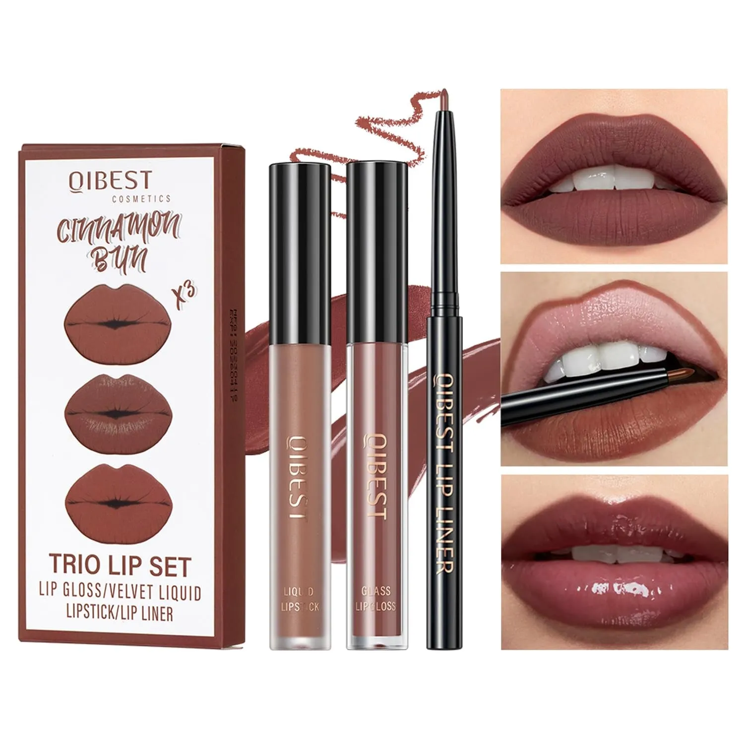 Trio Matte Liquid Lipstick Set - Waterproof Velvet Finish in Lazy Orange with Gloss & Lip Liner