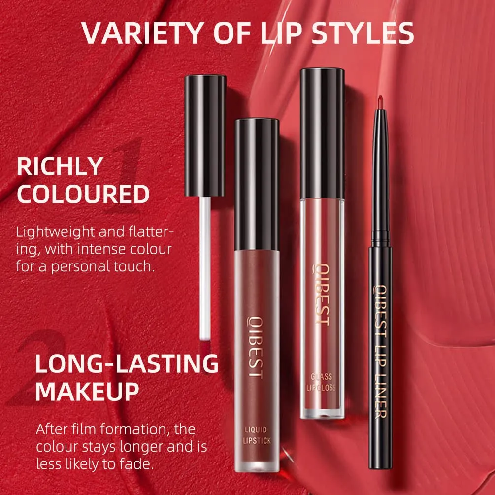 Trio Matte Liquid Lipstick Set - Waterproof Velvet Finish in Lazy Orange with Gloss & Lip Liner